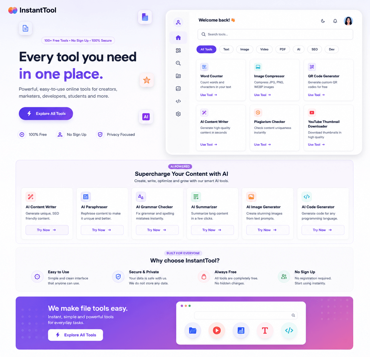 InstantTool - Free Online PDF, Video, Image & AI Tools